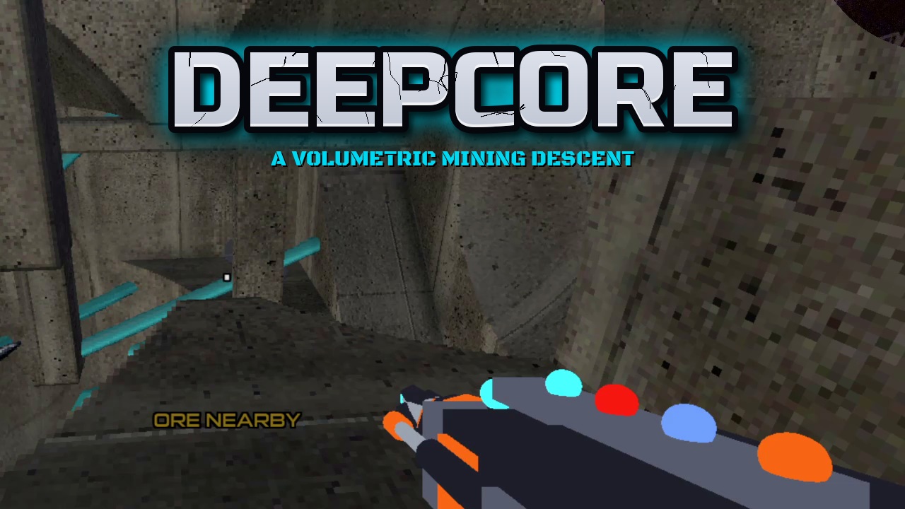 A concrete-lined shaft with cyan support beams leading deeper
